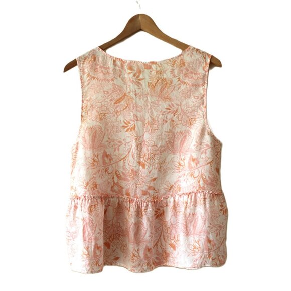 SIGRID OLSEN 100% Linen Floral Button-Up Peplum Tank Top in Ivory - Large - Picture 4 of 10